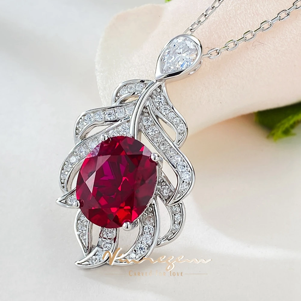 

Vinregem Oval 10*12 MM Ruby High Carbon Diamond Gemstones Pendant Necklaces for Women 100% 925 Sterling Silver Fine Jewelry Gift