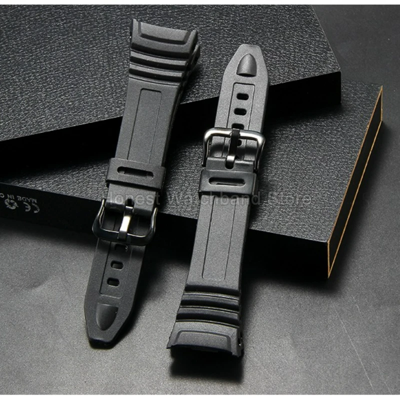 Para Casio W-96H interfaz especial hebilla de acero inoxidable correa de reloj de silicona resistente al sudor negro Flexible cómodo duradero