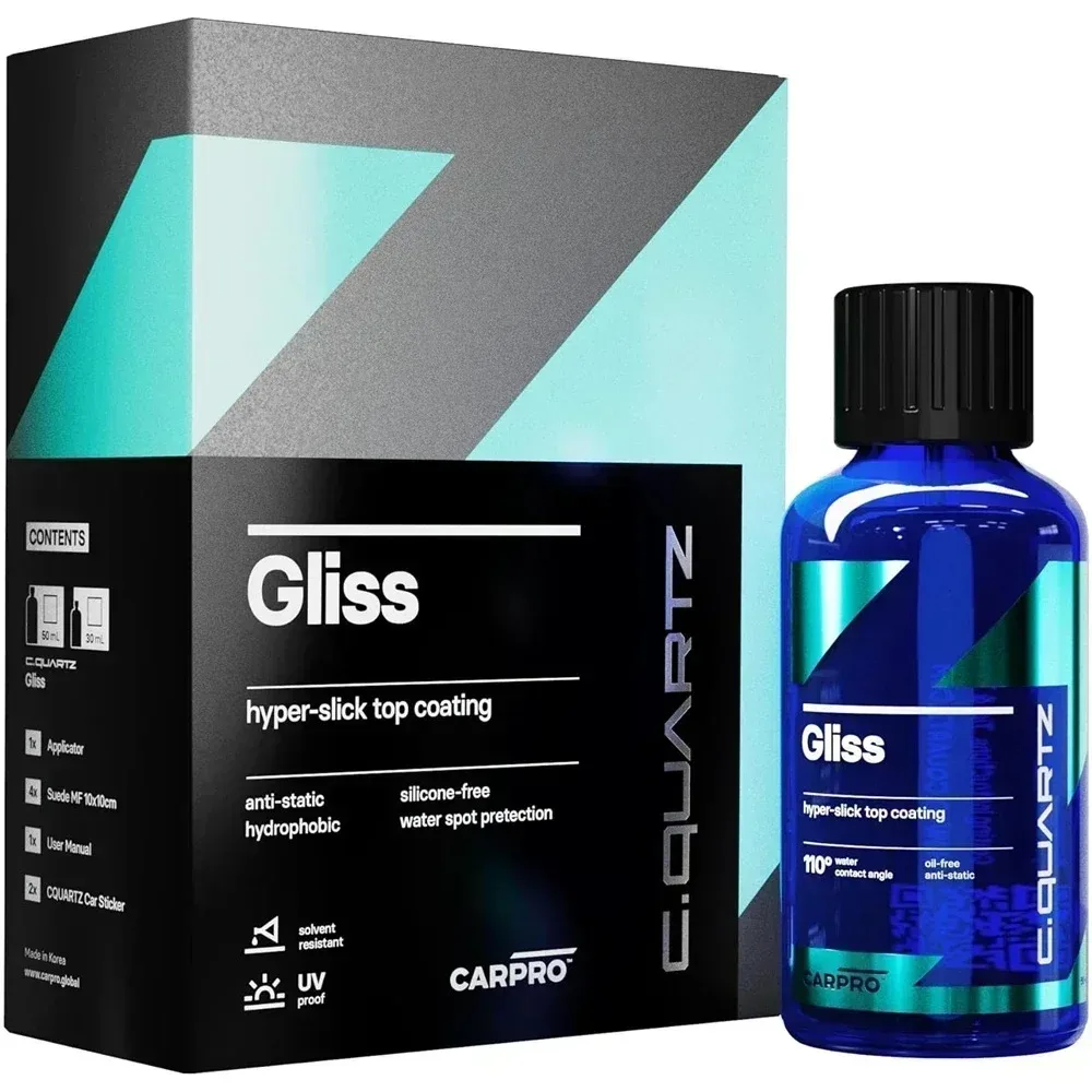 Kit de 50ml para revestimiento cerámico Original CARPRO Gliss para coches, capa superior Nano hidrofóbica hiper lisa con aplicadores de microfibra