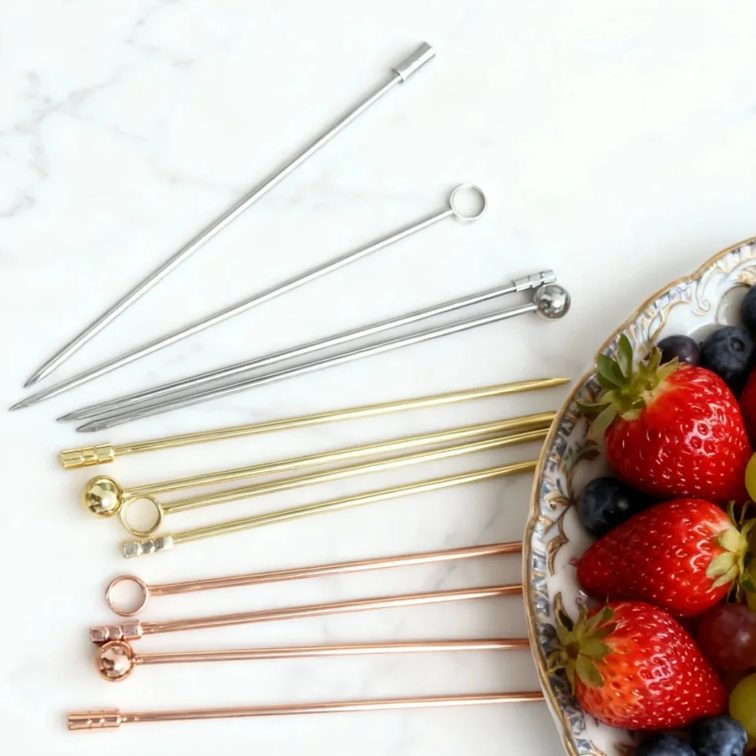 10 Pcs Stainless Steel Food Picks Reusable Cocktail Sticks Martini Picks Toothpicks Fruit Picks for Party Catering