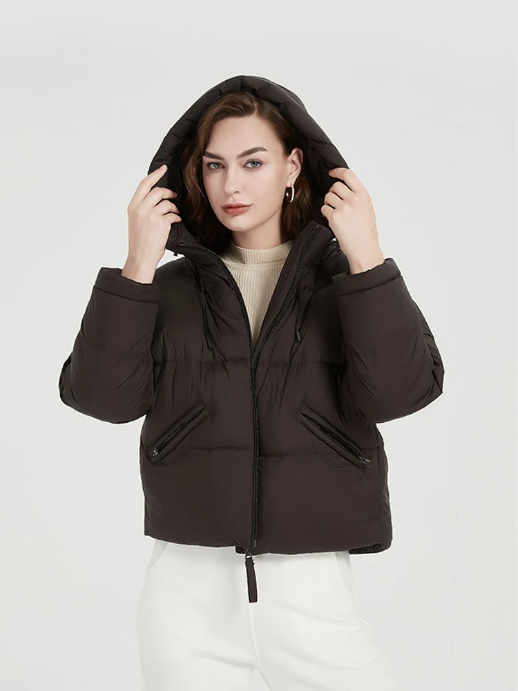 SuyaDream, Woman Hooded Down Coat , 90%White Duck Down, Quilted Solid Puffer Jacket, 2024 Fall Winter Parkas