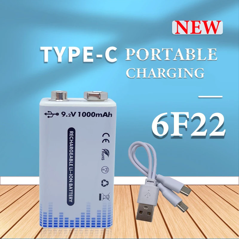 9V lithium-ion battery USB constant voltage fast charge 6F22 rechargeable battery 1000mAh multimeter battery with data cable