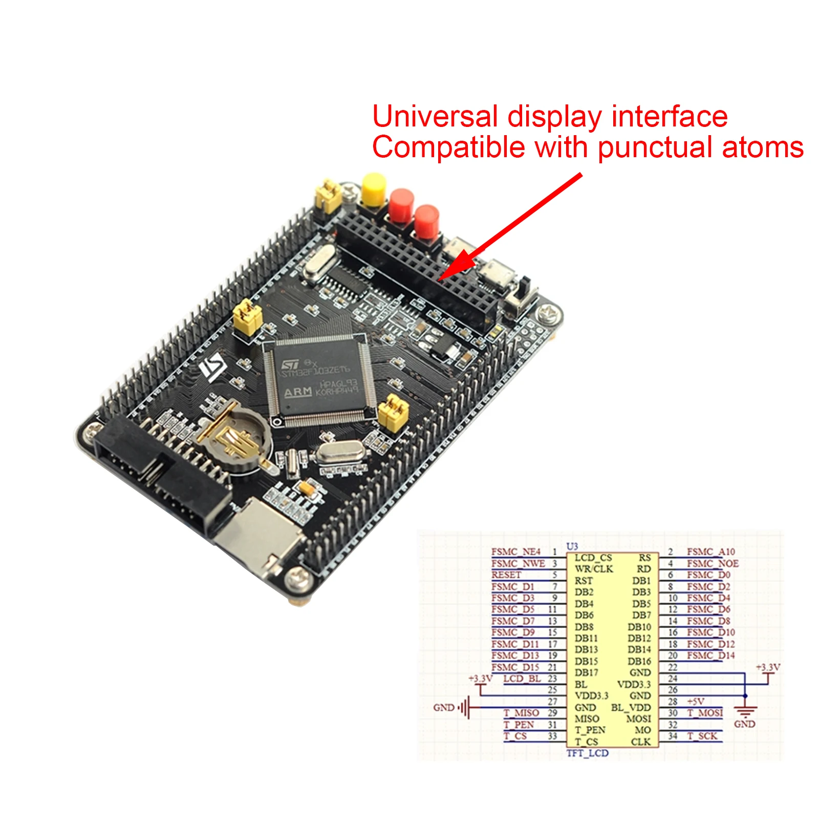 Imagem -02 - Placa de Desenvolvimento Stm32 Braço Cortex-m3 Mcu Core System Soquete do Cartão tf Stm32f103zet6