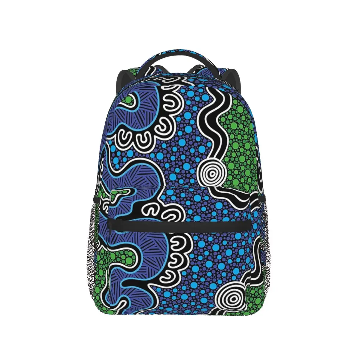 

Authentic Aboriginal Art - Greens Backpack Daypack Large Capacity Children BookBag School Bag Shoulder Bags for Men Women