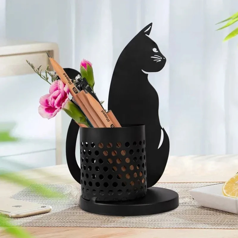 Cat Pencil Holder for Desk, Organizador Único, Pen Holder for Bedroom, Office Metal Cut, Home Decor, Mesa Central, 1Pc