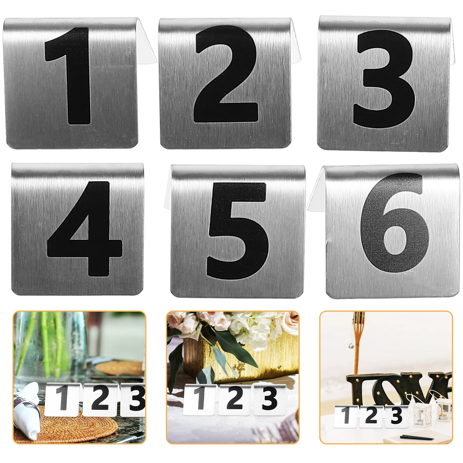 

1 Stainless Steel Table Number Plate 1-6 Dual Sided Restaurant Banquet Wedding Party Supplies Long Lasting Durable Visual Tent