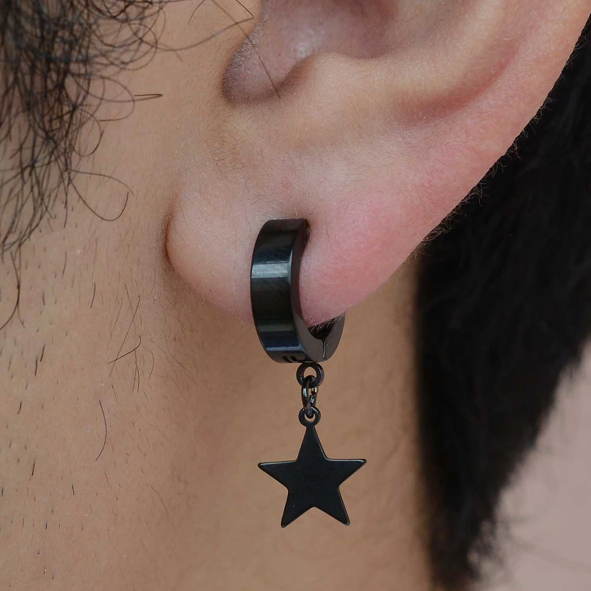 1Piece Stainless Steel Punk Man Clip on Earrings Geometry Pendant Dangle Fake Piercing Hoop Huggies Earrings Women Black Gothic