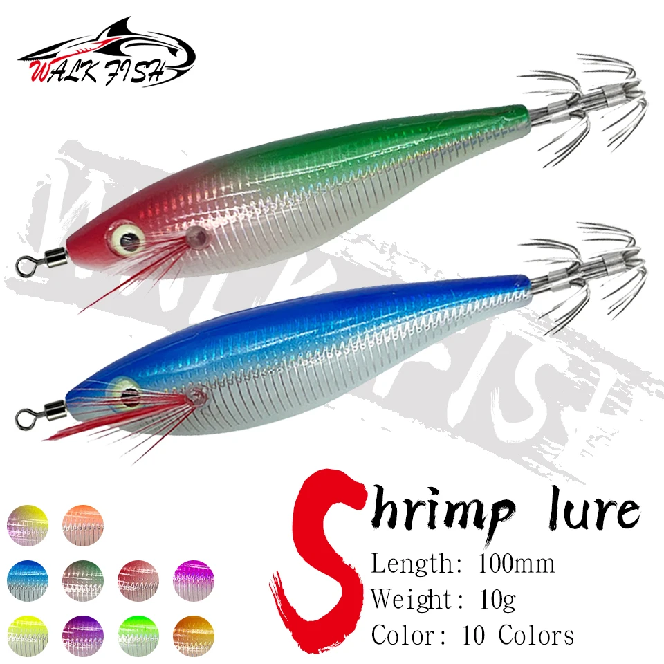 WALK FISH 3 Stück 10g/10cm Garnelen-Angelköder Tintenfisch-Jig Leuchtender Künstlicher Spinner-Köder für Sepia und Oktopus Angelzubehör