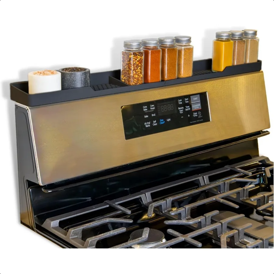 

Magnetic Stove Top Shelf Black Silicone 30" Over the Stove Spice Rack Heat Resistant No Hassle Installation Dishwasher Safe Ove