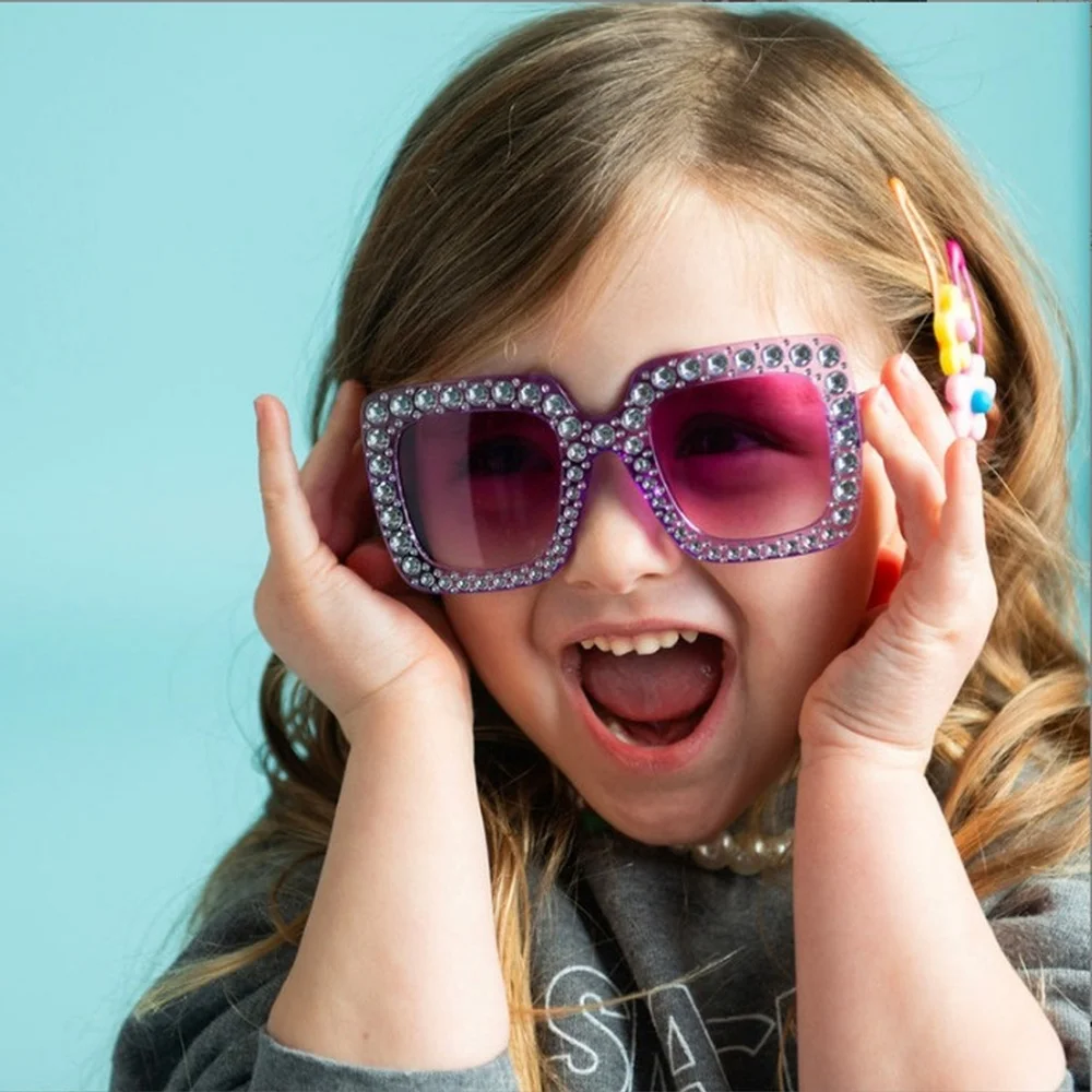 Luxury Bling Rhinestone Kids Sunglasses Girl Boy Square Frame Crystal Sun Glasses Children Gradient Lens Party Fashion Eyewear