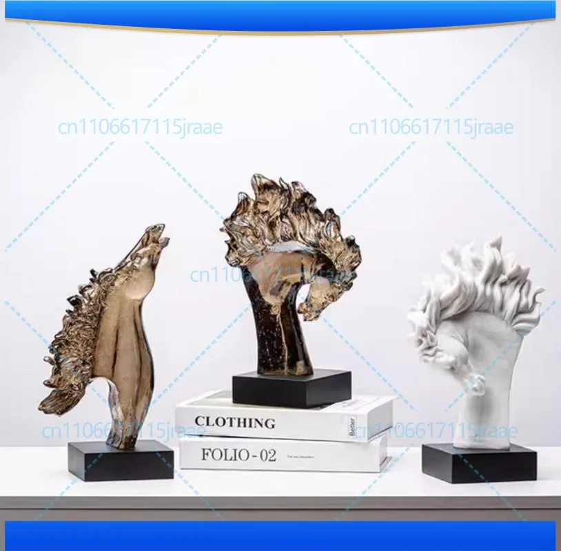 Resin Handicraft Artificial Animal Sculpture Horse Head Statue Transparent Resin Figurine Decorative Figurines Home Decoration