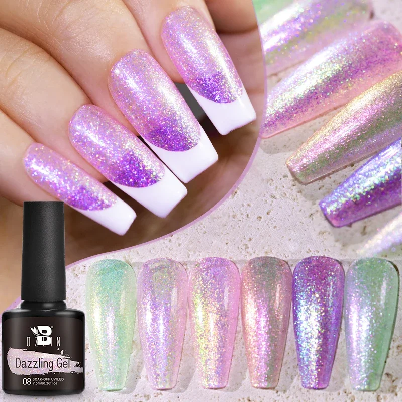 BOZLIN Dazzling Gel 7.5ml Auroras Sparkle Glitter vernice Semi permanente Soak Off UV LED Sparkling Nail Art Base Top Coat