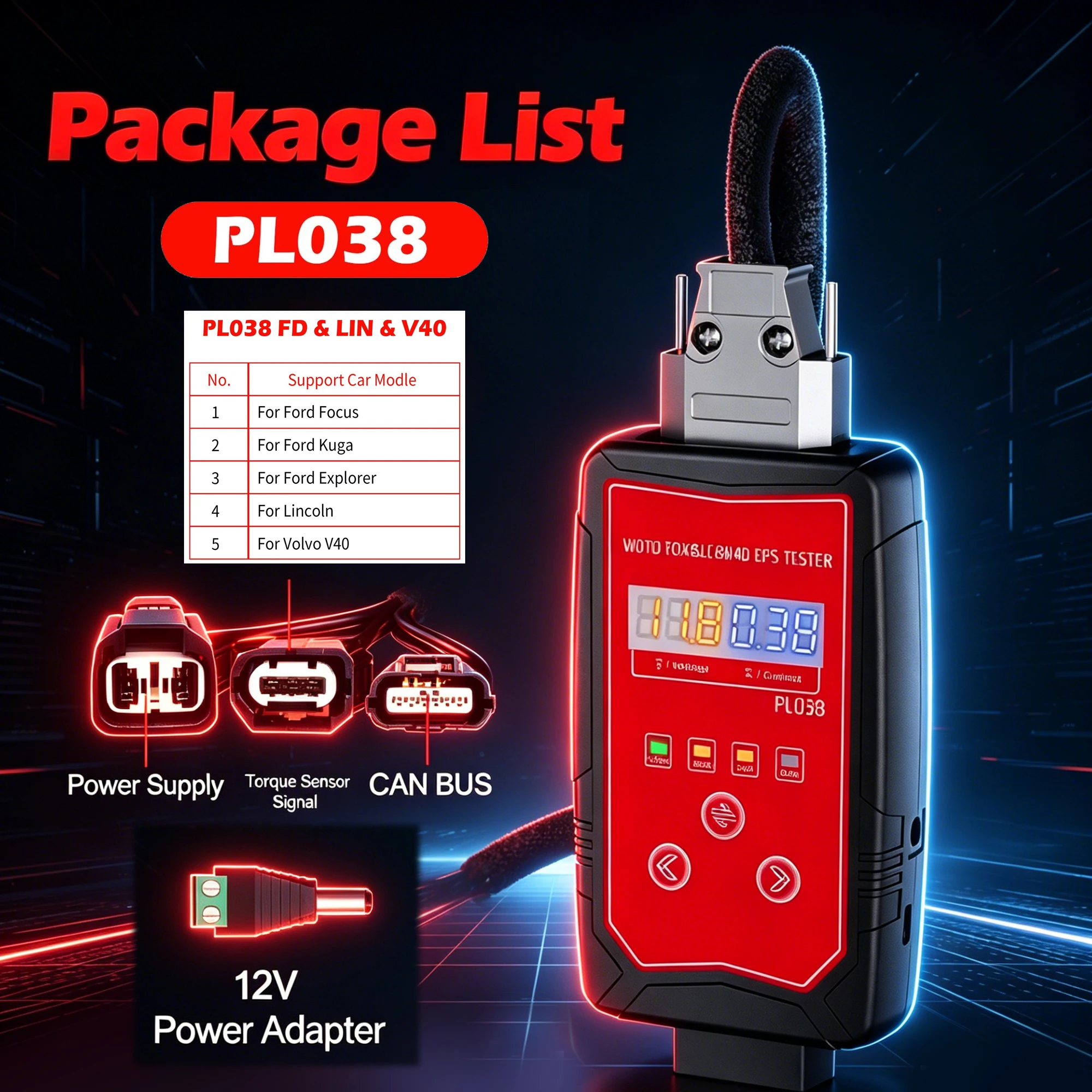 Woyo Pl038 EPS Test for Ford for Linc-oln for Vo-lvo V40 Iron Shell Electric Power Steering Wheel Motor EPS Tester