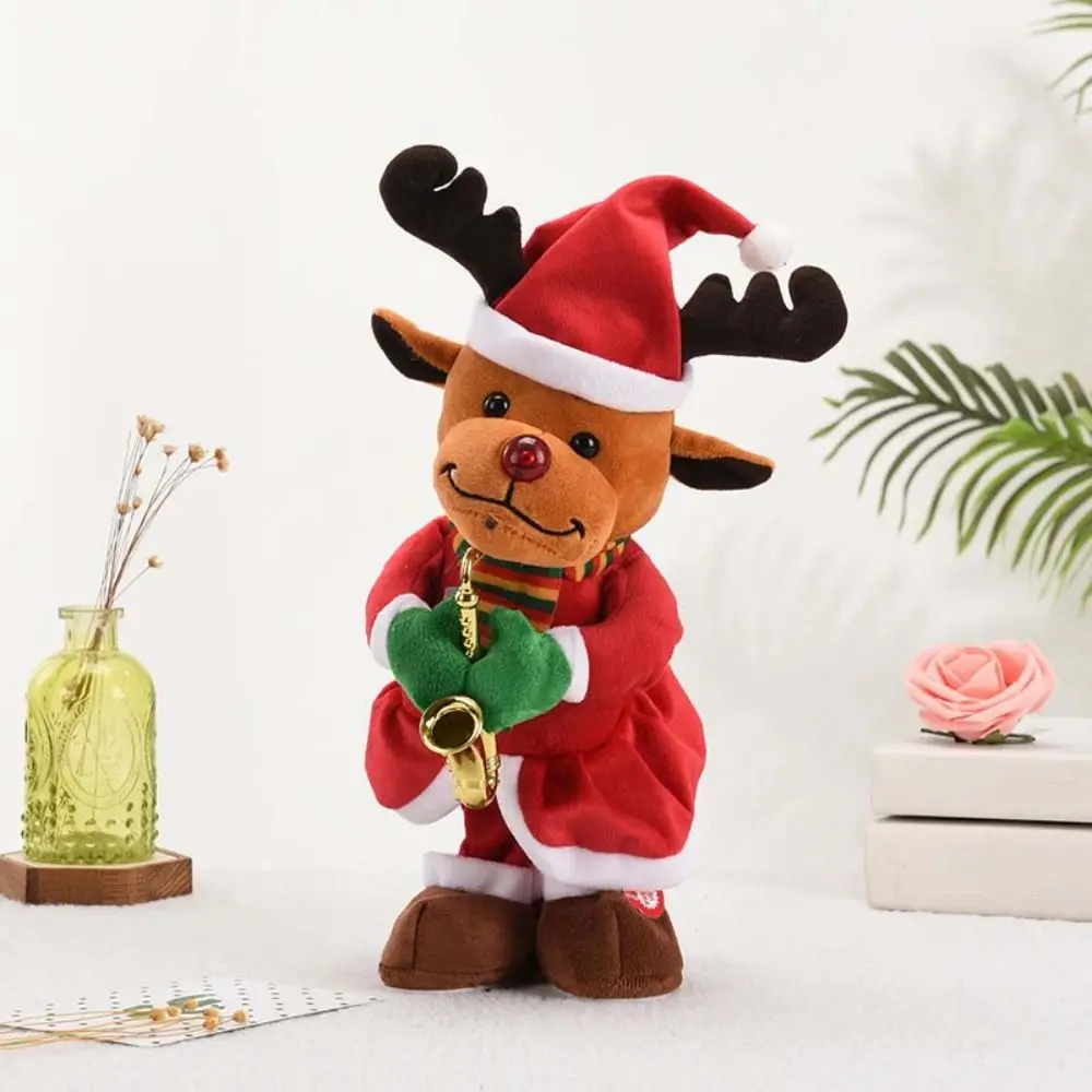 

Санта-Клаус Рождественская плюшевая игрушка 35 см Снеговик Лось Электрическая плюшевая кукла Дующая саксофон Украшения Танцующий пение Мягкие игрушки