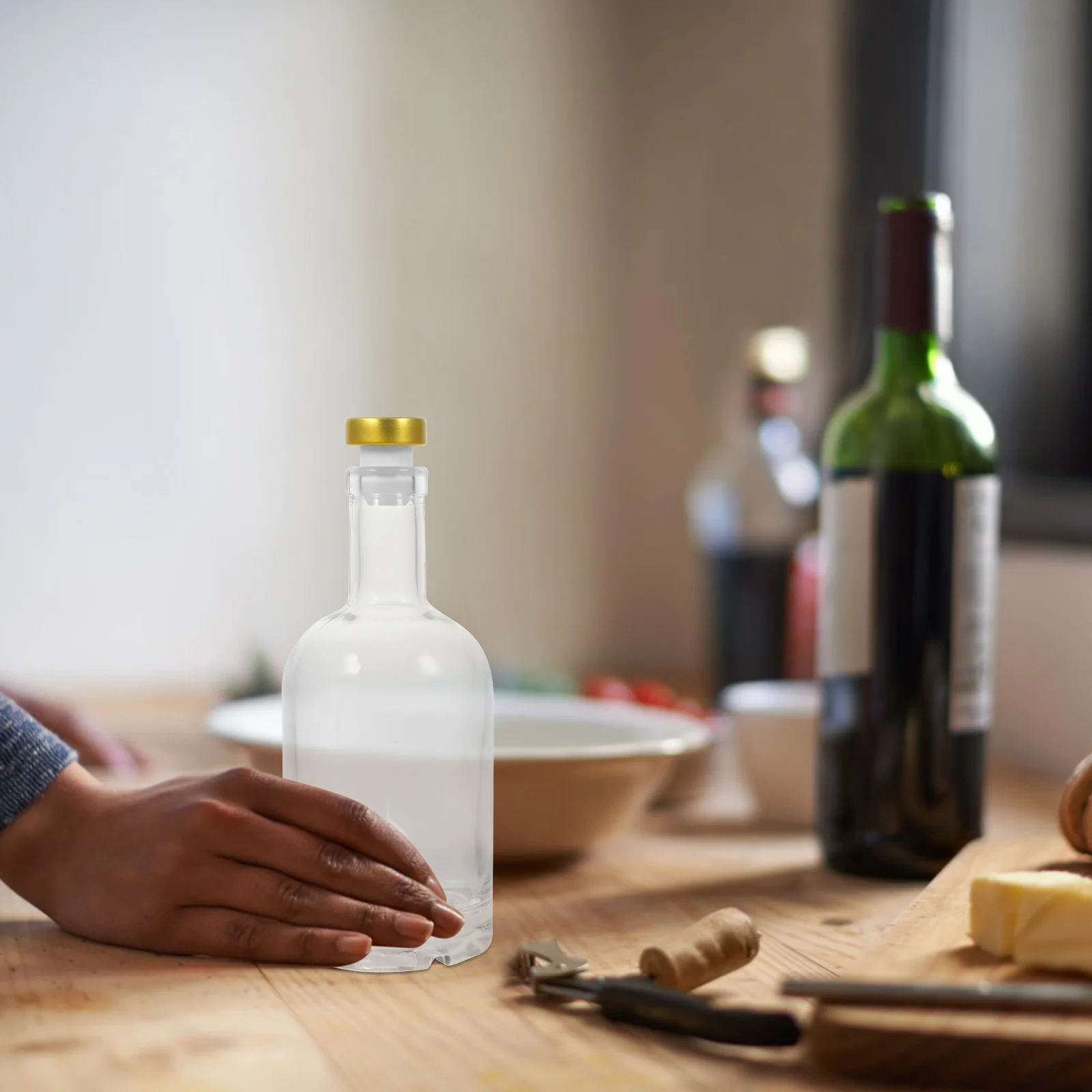 

2Pcs Thick Bottom Wine Bottle Premium Glass Whiskey Vodka Liquor Decanter Large Capacity Transparent Stable Screw Texture Bottom