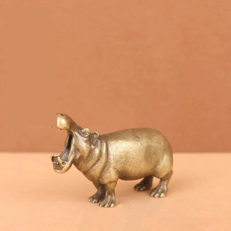 Antique Style Hippopotamus Sculpture Unique Alloy Animal Miniature Ornament Tea Pet For Home And Office Display Decor Supply