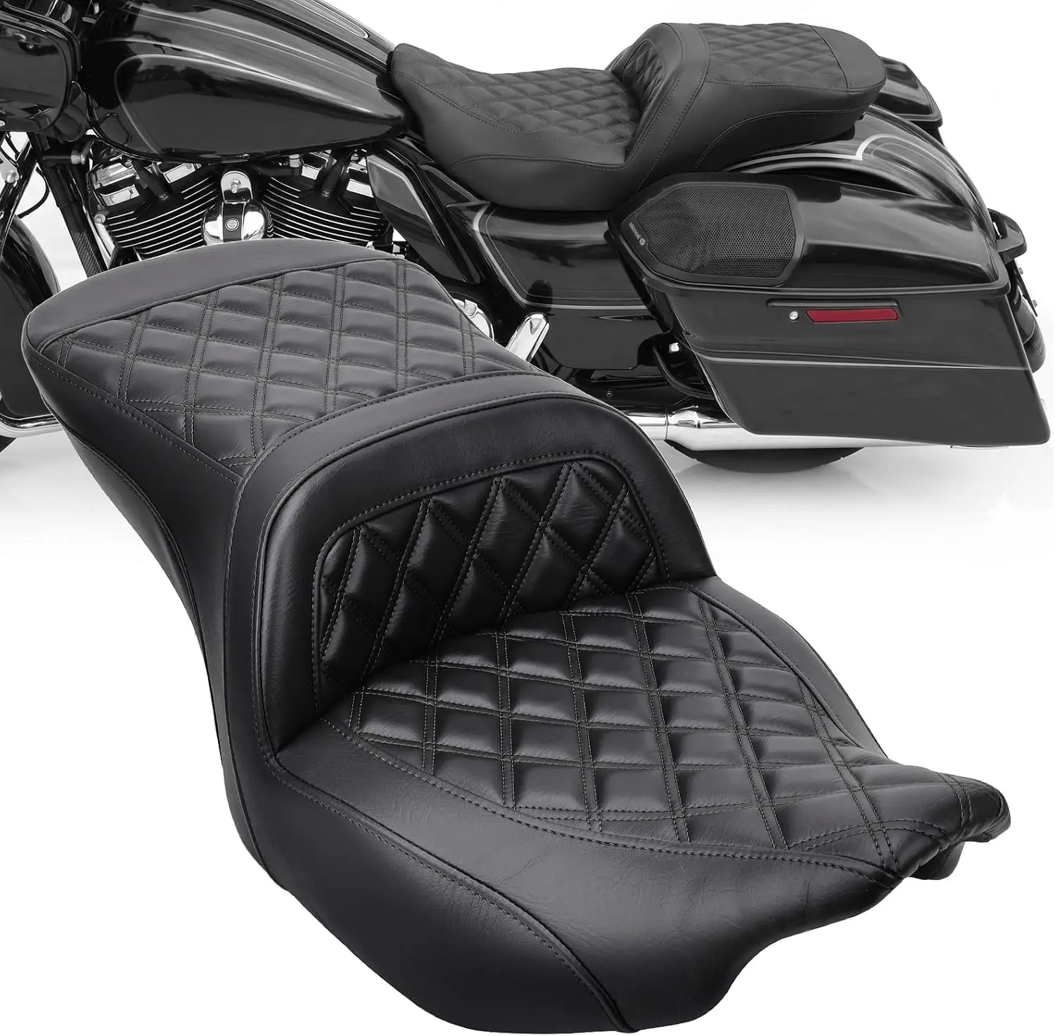 2-Up Gel Seat Fit Harley Touring Road Glide/Street Glide/CVO Road Glide ST/CVO Road Glide/CVO Street Glide 24-26 Black Rhombus