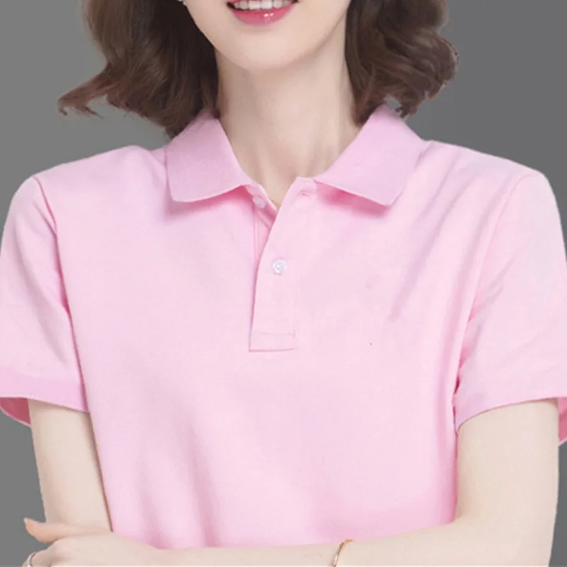 2024 summer solid color collegiate style sports polo shirt work clothes new female student short-sleeved T-shirt women