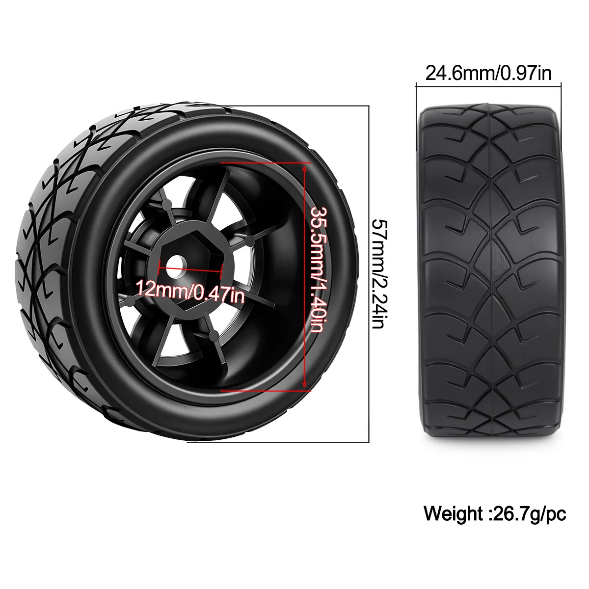 57MM Rubber Tire Plastic Wheels Rim with 12mm Hex for 1/10 1/12 for RC Rally Racing Car TAMIAY M03 M04 M05 MB01 MF01 XM01 SW01 view 2