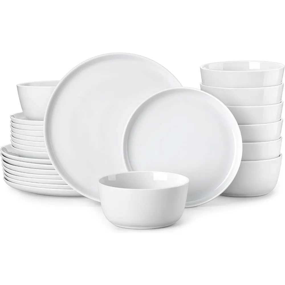 

MALACASA 24 Pieces Gourmet Porcelain Dinnerware Sets, Premium Plates and Bowls Set, High-Fired Ceramic Dishes Set for 8, Chip &