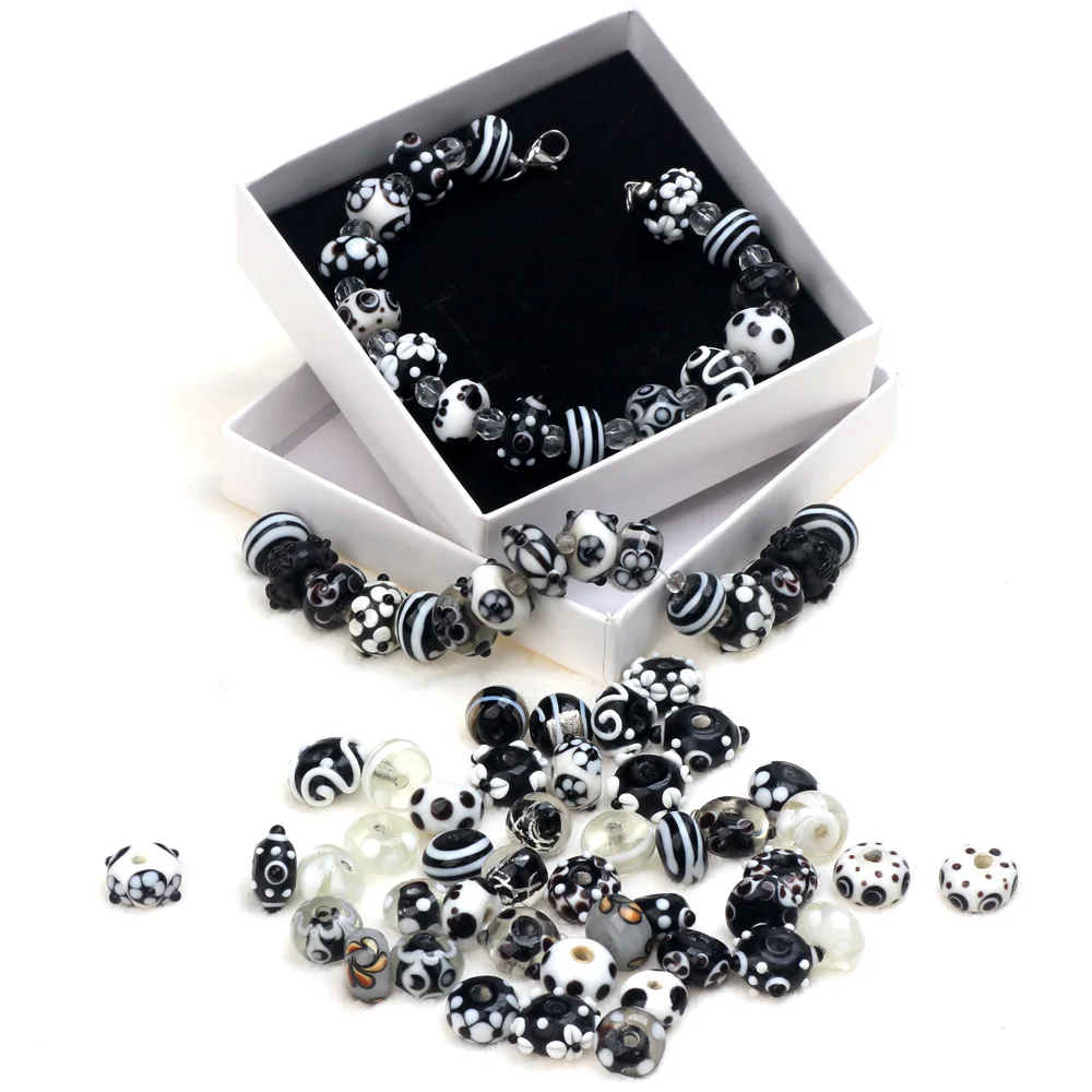 Perles de verre au chalumeau faites à la main de style mixte, série de documents noirs, artisanat, bracelets à breloques, boucle d'oreille, bijoux de bricolage, exécutif, 2 pièces, 4 pièces, 6 pièces, uno
