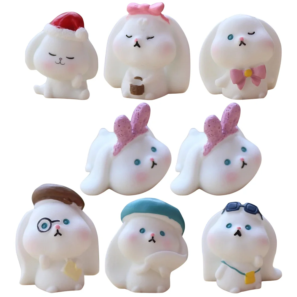 

8 Pcs Mini Rabbit Figurines Resin Made Durable Decor Lovely Desk Accessories Realistic Design Indoor