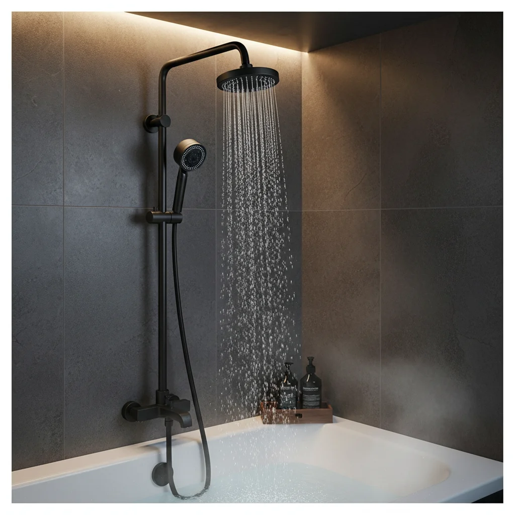 

Black High-Pressure Shower Head with 5 Spray Settings Adjustable Rainfall Design for Home Hotel Use