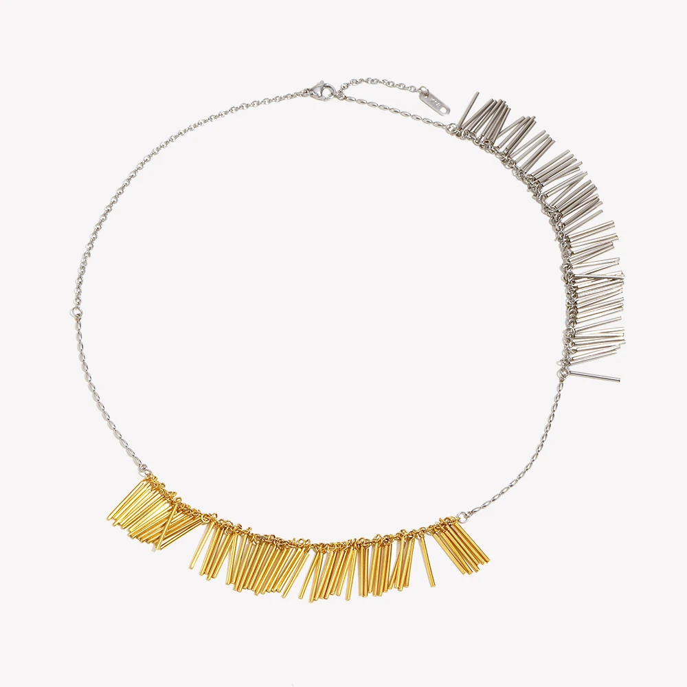 E.B.belle Exaggerated Tassel Line Two Tone Necklace 316L Stainless Steel Accessories 18K Gold Plated Women's Neck Chain