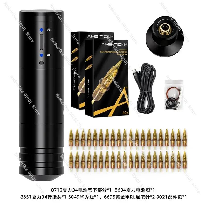 Wireless Tattoo Pen Machine Kit Rotary Permanent Makeup Device Professional Body Art Tool with Needles Cartridge System for