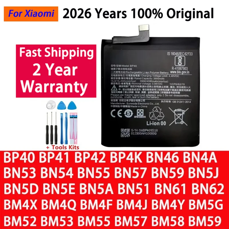 Battery For Xiaomi Mi Redmi Note Poco CC9 K20 F2 F3 K30 M3 X3 M4 K40 X4 X5 7 8 8A 8T 9 9T 10 10S 10T 11 11T 11S 12 12T Lite Pro