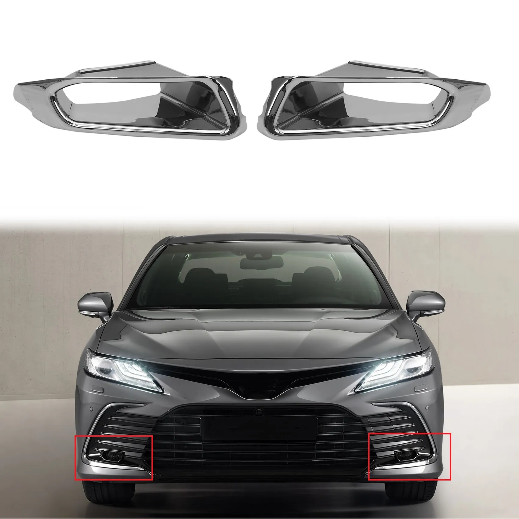 for Toyota Camry 2021 ABS Chrome Front Fog Light Lamp Cover Trim Foglight Bezel Decoration Frame Style A