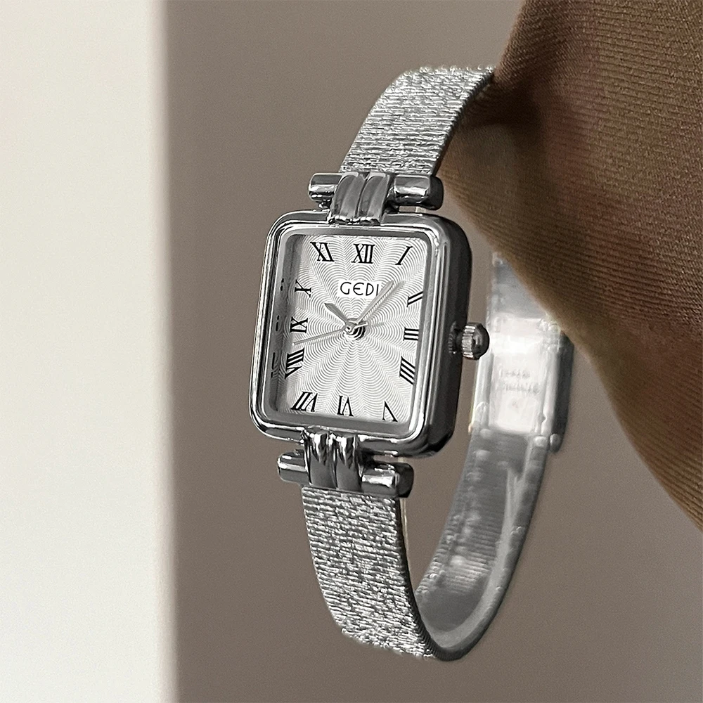 GEDI Square Dial Steel Strap Quartz Women's Wristwatch High-end Light Luxury Vintage Simple Temperament Women Watch