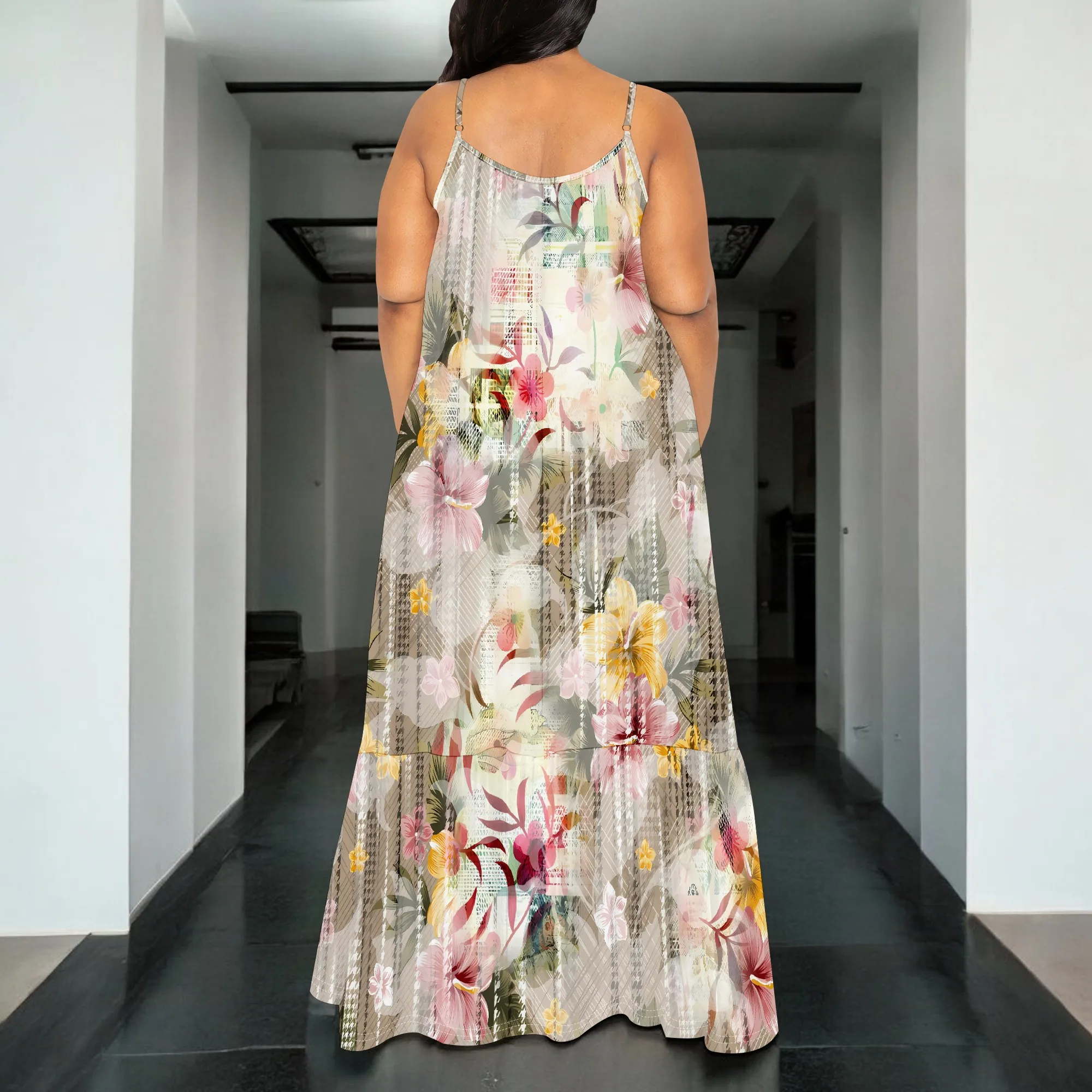 Pastel Floral Sheer-Look Maxi Dress for Women Summer Sleeveless Lightweight Beach Sundress