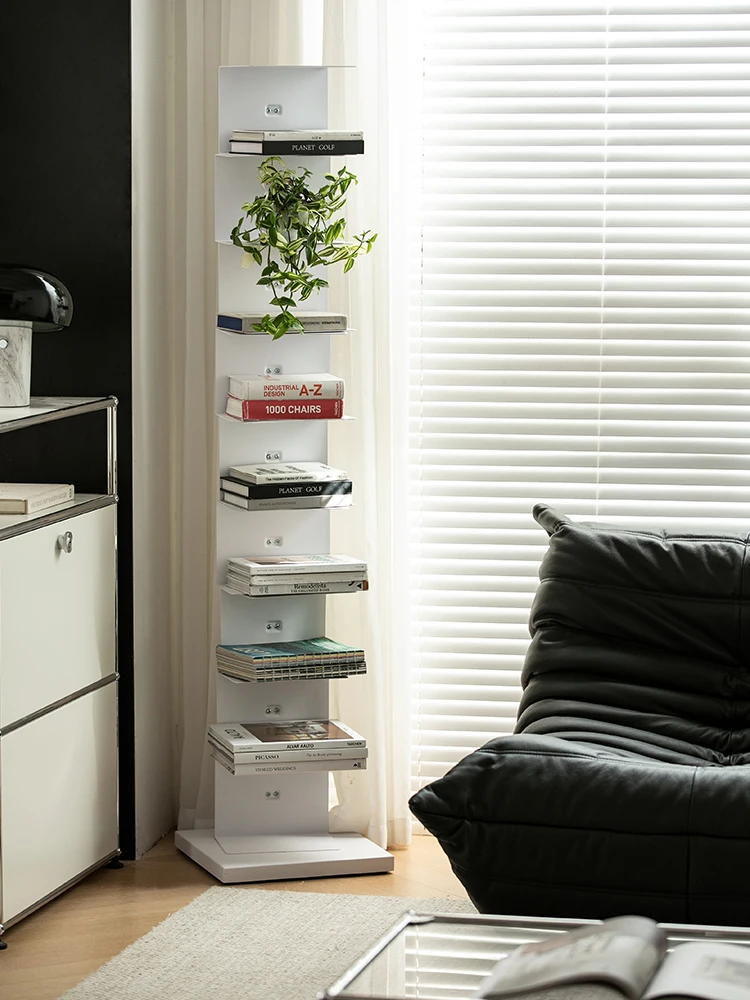Bibliothèque Invisible pour salon, petit appartement, support de sol en fer forgé, support de rangement vertical multicouche