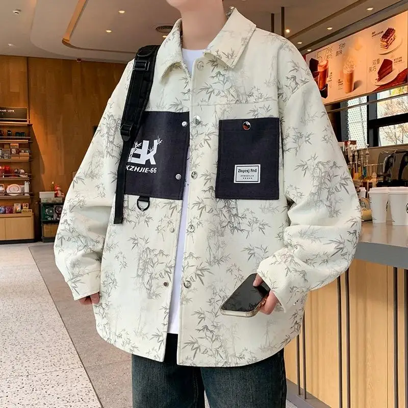 

New Chinese Sle Printed Jaet Men's Spring Autumn irt Collar Jaet Youthful Casual Teenage irt Gown Loose Fit Anti-Wr...