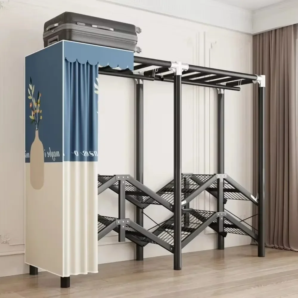 Foldable Installation-Free Wardrobe Simple Garment Rack Heavy Duty Portable Closet With Cover Clothes Racks For Hanging Clothes﻿