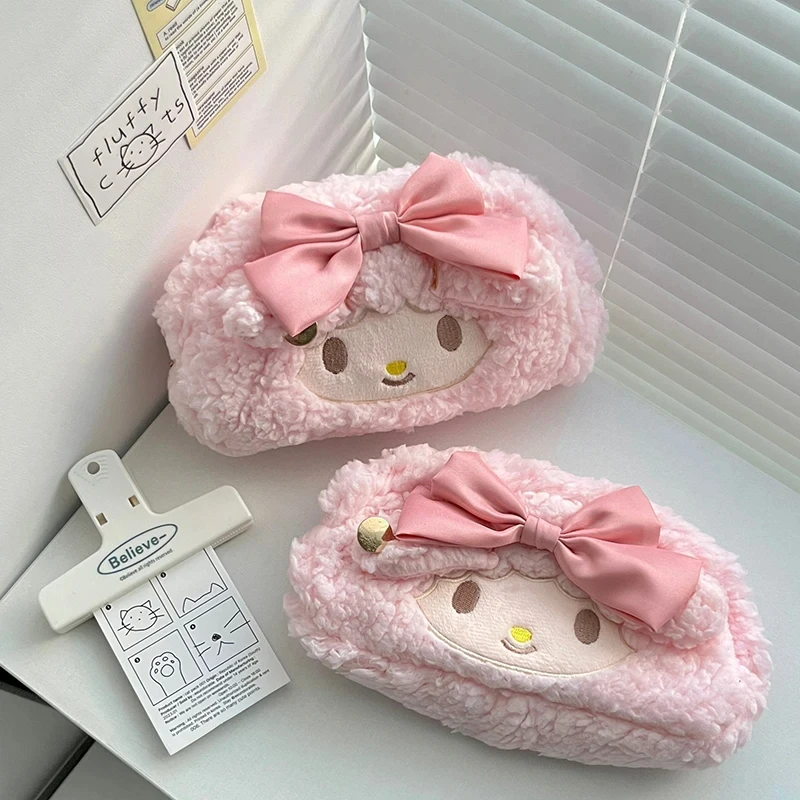 Cartoon Sanrio Melody Modieus nieuwste roze pluche hoge esthetische hartvormige etui voor meisjes met grote capaciteit