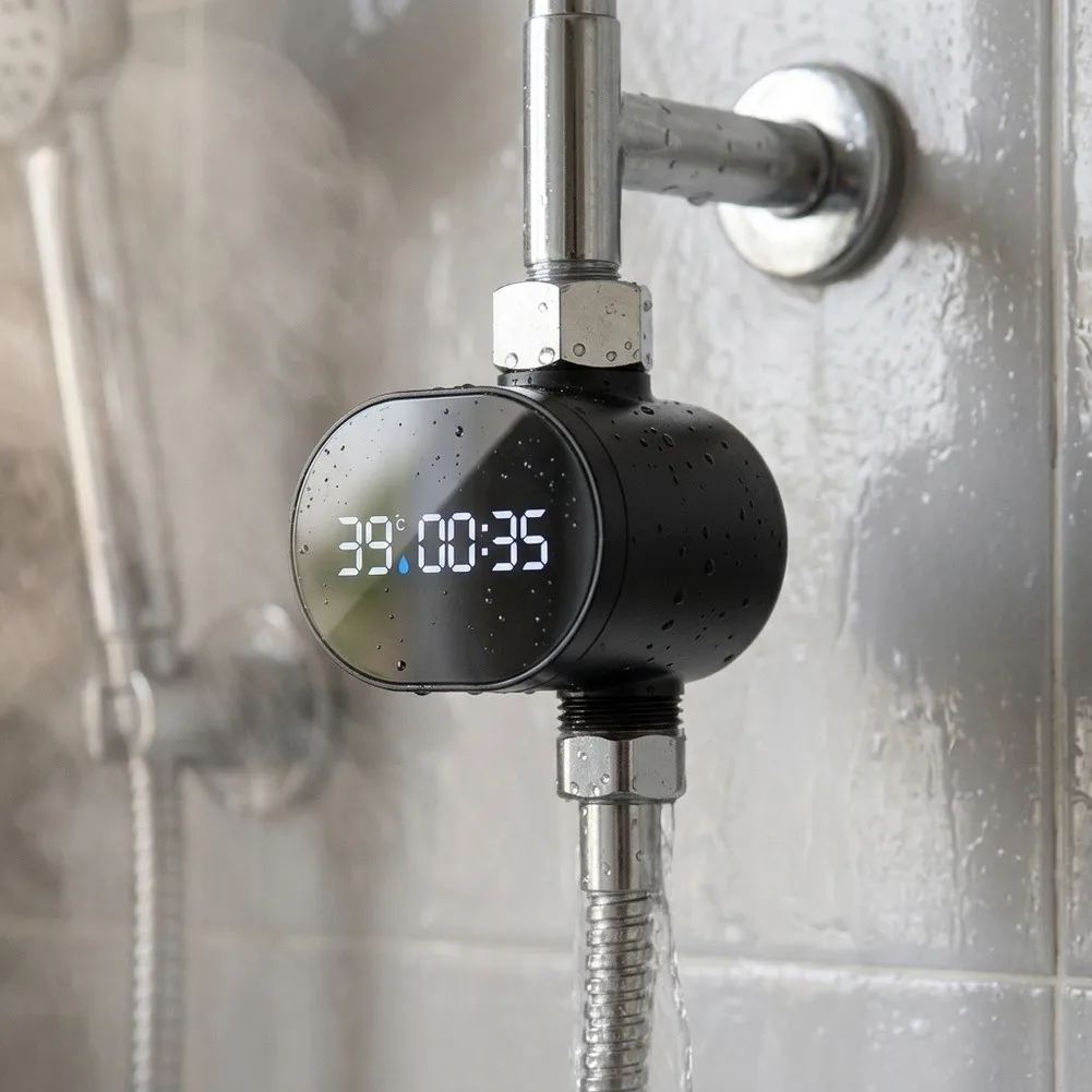 Digital LED Shower Thermometer with Rotatable Stand and Stainless Steel Nuts for Tool-Free Installation on Standard Hoses