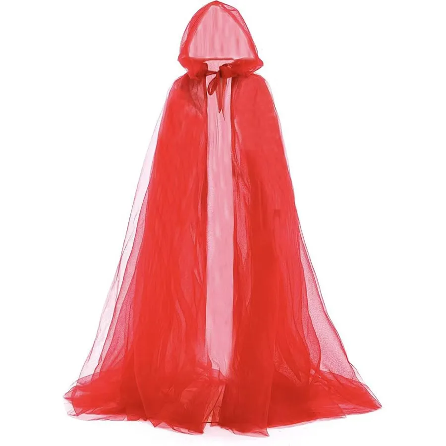 

Halloween Men Women Cloak Cape With Long Hooded Wedding Bride Witch Cosplay Mesh Cloak Costume Unisex for Devil Wizard