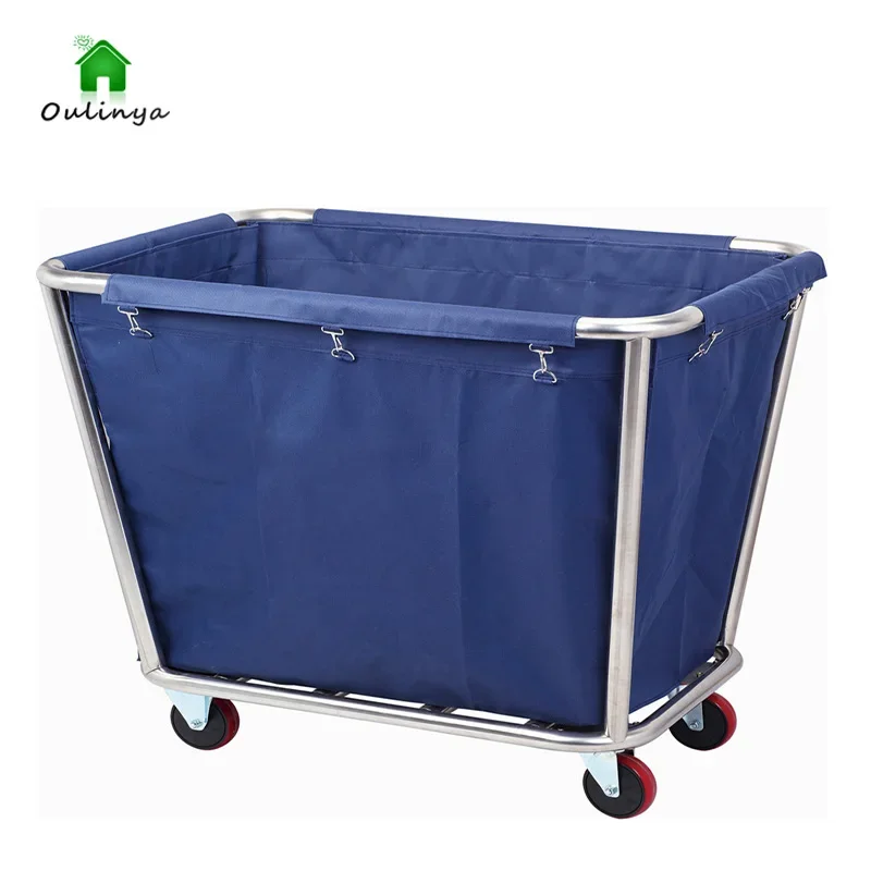 Hotel Linen Cart Working Car for Guest Room Stainless Steel Service Car Laundry Car Hotel Cleaning Car Handcart with Wheels