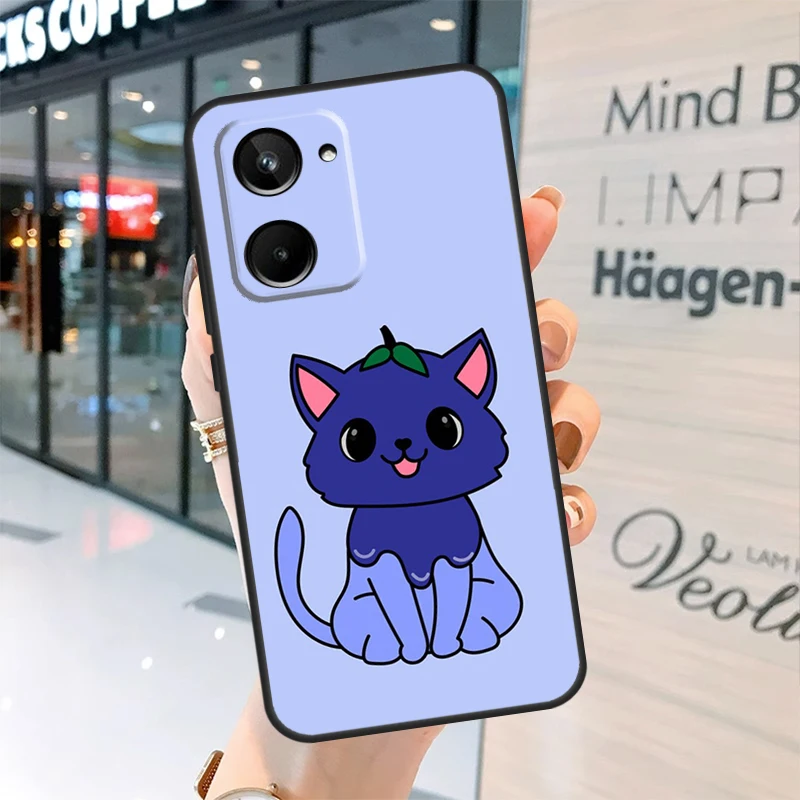 Cute Kawaii Blueberry Cat Case For Realme GT Neo 5 3T 2T 9 10 11 Pro Plus C21Y C11 C15 C25 C30 C31 C35 C55 C33 Cover