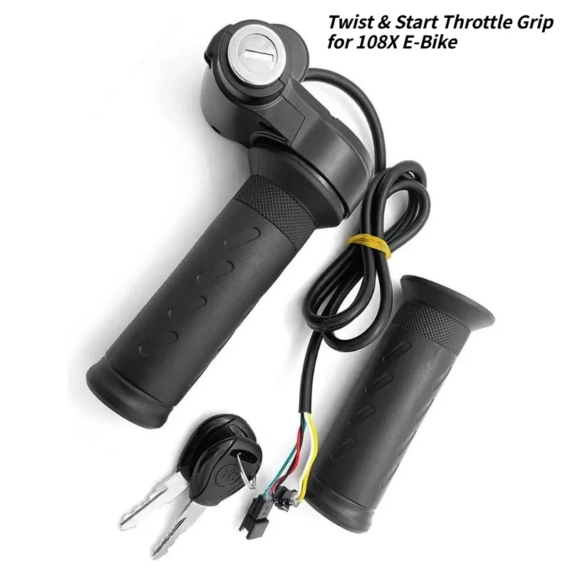 Universal 108X Electric Bike Throttle Grip, Twist Accelerator for Left/Right Hand, Ignition Lock Handlebar Controller Part