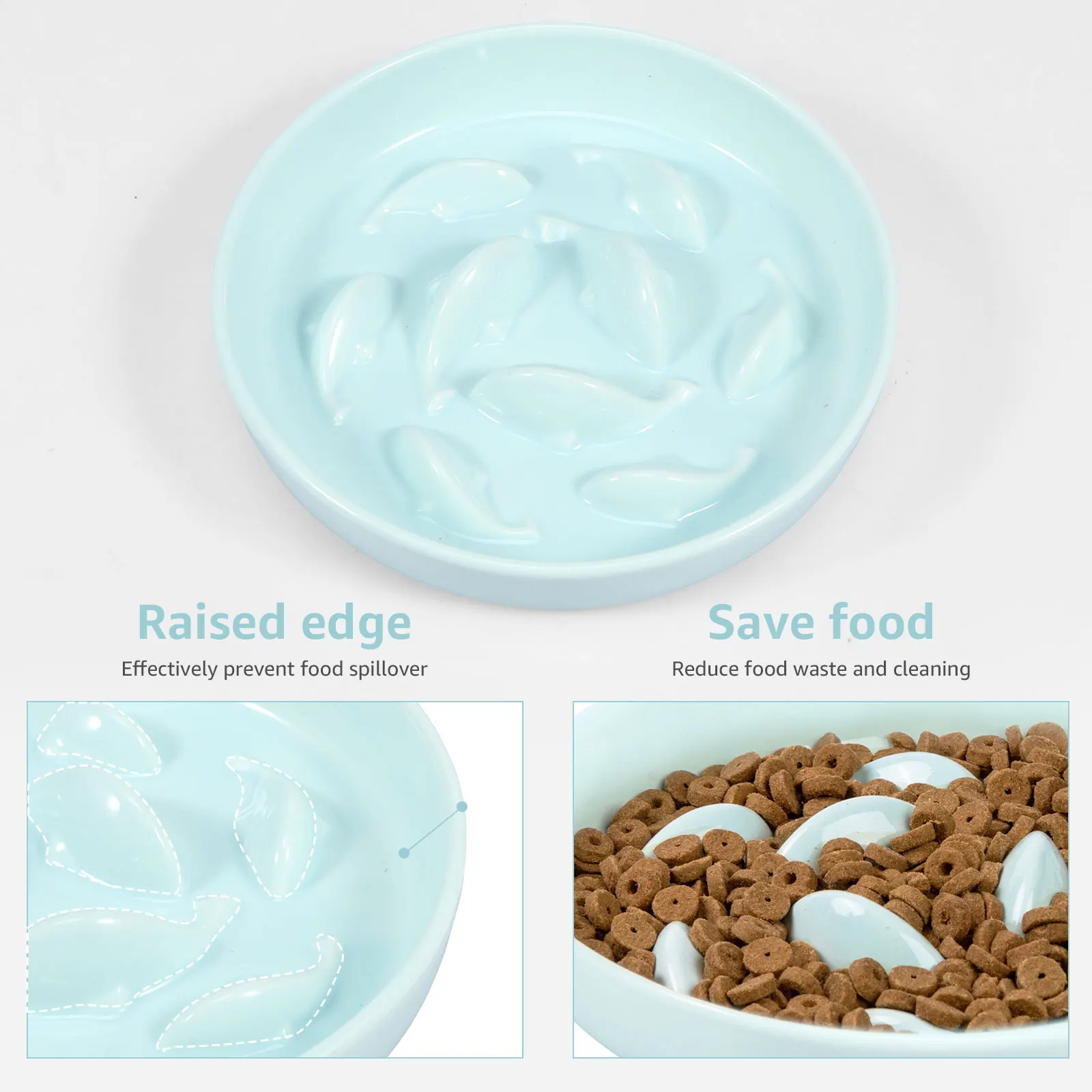 Pet Dog Slow Feeder Bowl with Non Slip Mat Anti-choking Ceramic Slower Food Feeding Dishes Dog Bowl for Medium Small Dogs Puppy