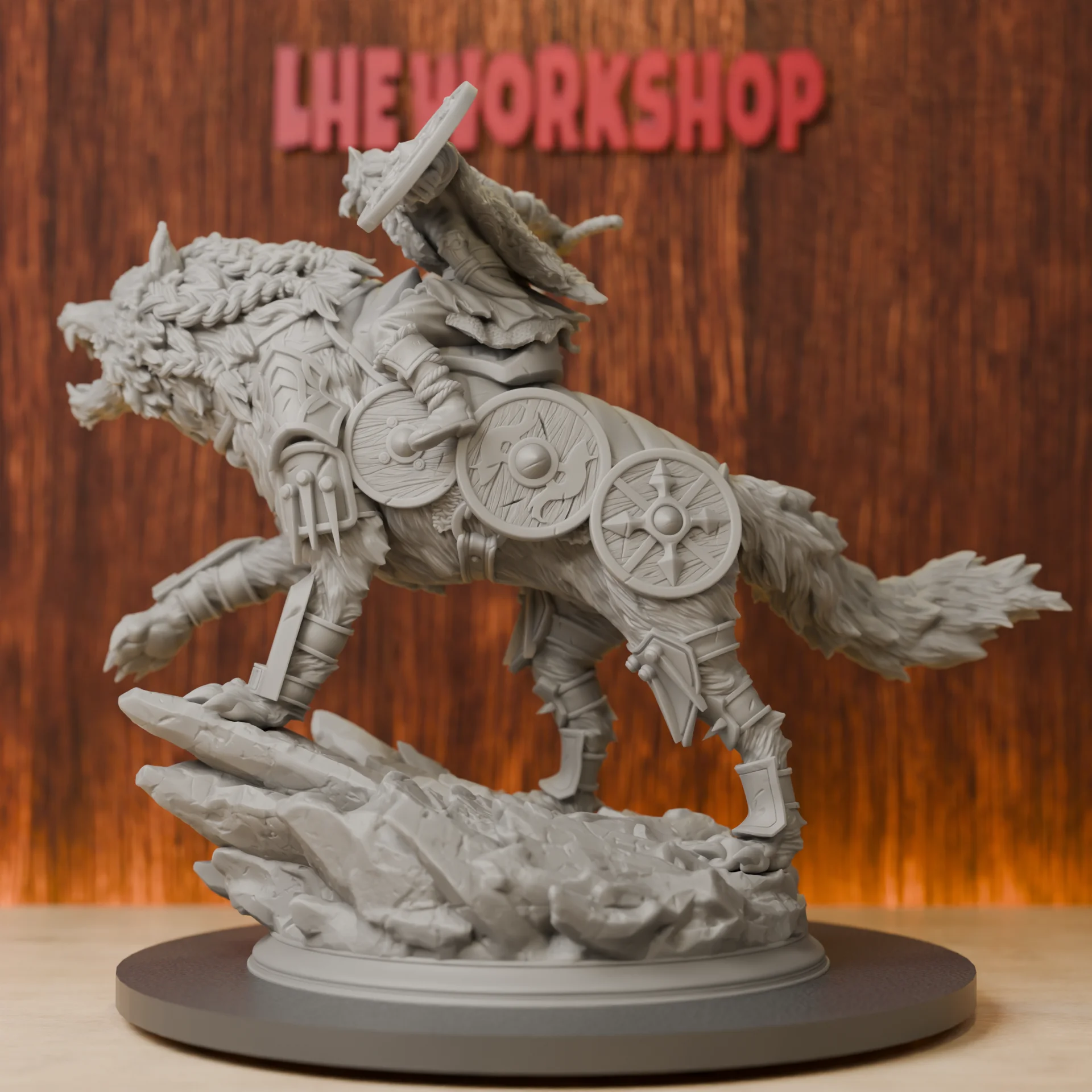 Barbarian Wolf Rider Miniatures | 28mm-38mm | Resin 3D Printed DND Pathfinder Mini | Unpainted Grey