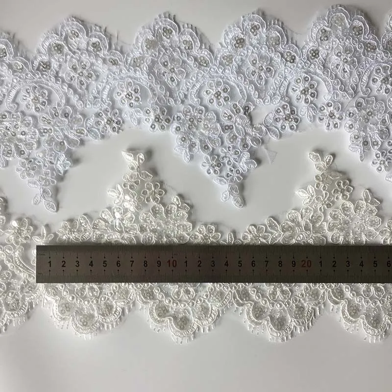 9Yards White Ivory Sequins Cording Fabric Flower Venise Venice Mesh Lace Trim Applique Sewing Craft for Wedding Accessories