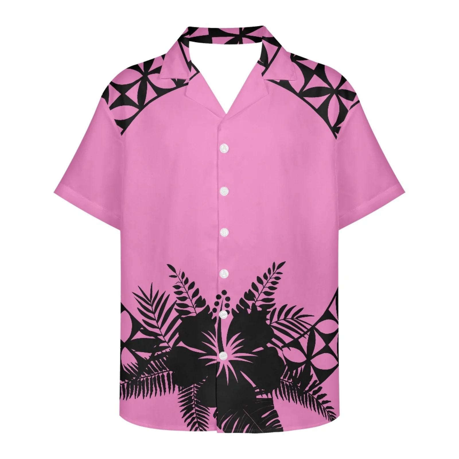 

Hawaiian New Summer Ice Feeling V-neck Short Sleeve Men's Shirt Samoa Hibiscus Printing Single Breasted Lapel Loose Casual Style