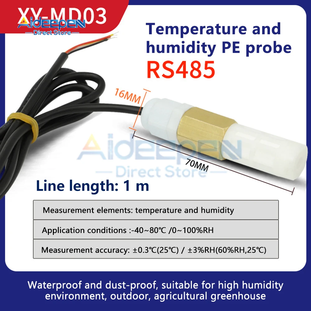 DC 5-28V XY-MD03 Temperature and Humidity Sensor Transmitter RS485 Collector Temperature and Humidity PE Waterproof Probe