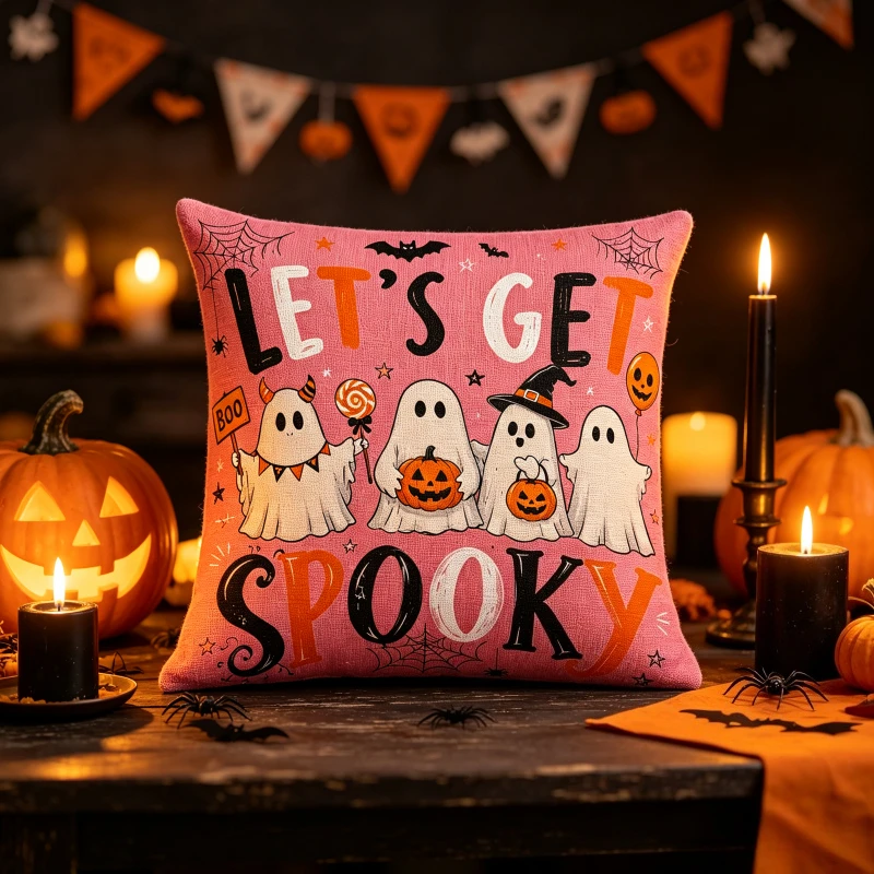 4 Pack Halloween Throw Pillow Covers, Pumpkin Ghost Square Cushion Covers, Fall Farmhouse Sofa Home Decor, Inserts Not Included