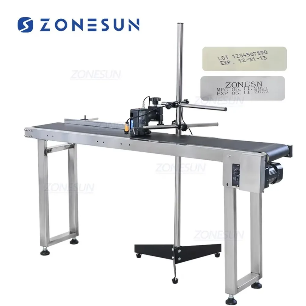 ZONESUN Inkjet Printer Conveyor Table PVC Belt Conveyor Sorting Workbench For Bottle Box Bag Sticker Coding