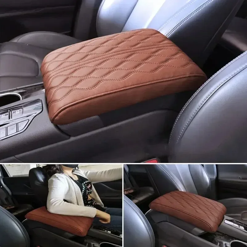 PU-Leder Auto-Armlehnenauflage Mehrfarbige Mittelkonsolen-Abdeckung mit Wellenmuster Bestickte Auto-Sitzbox-Schutzkissen Handstützen – Detail 11